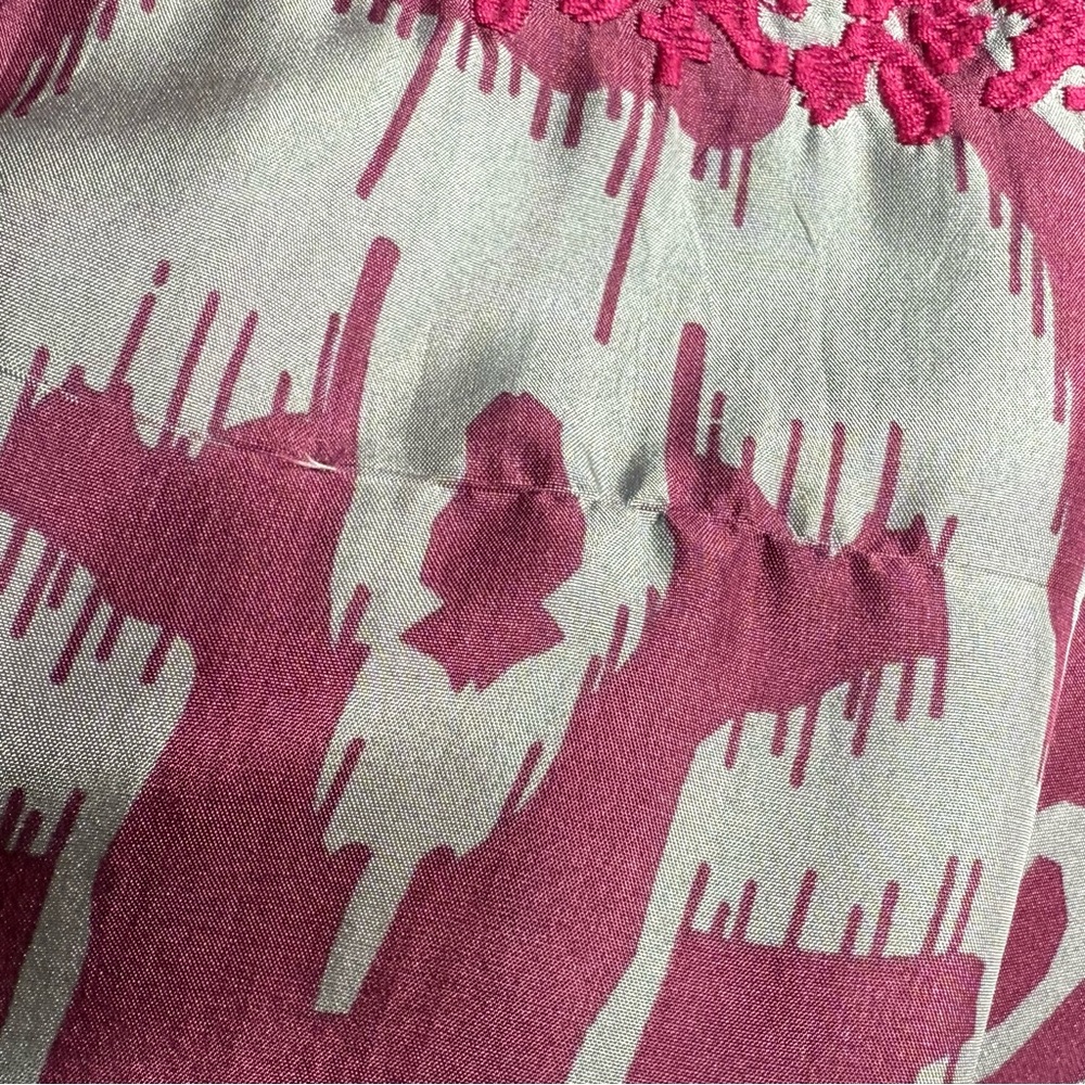 Silk Ikat Gray/Magenta Embroidered Tunic with Bell Sleeves  Boho Gypsy - Picture 7 of 7